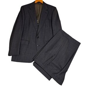 Cricketeer Mens Vintage Pinstripe Suit Gray Calendar Cloth‎ USA Tailored 2 Piece